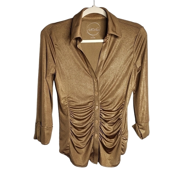 International CONCEPTS WOMENS GOLD BUTTON DOWN TOP SIZE SMALL - Picture 1 of 5